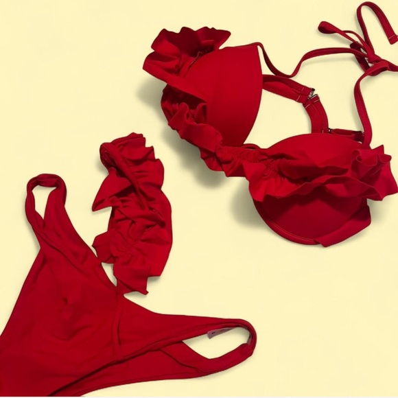 Red Ruffled Bikini Set - Picture 2 of 2